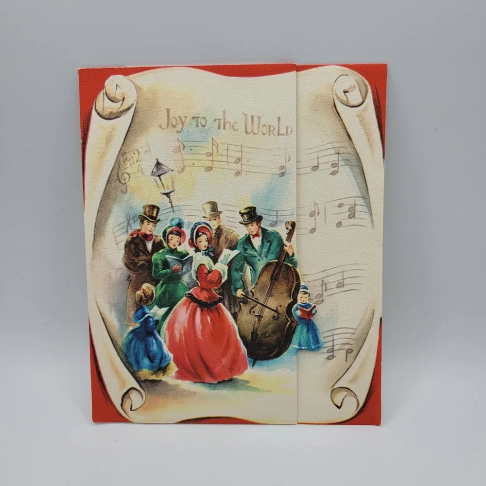 Vintage Christmas Card Joy‎ To The World Carols Made In USA